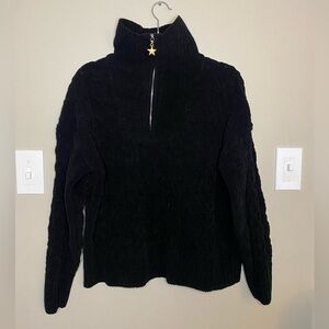The Comfiest Dark Academia Downtown Girl Black Chenille Fuzzy Cable Knit Sweater